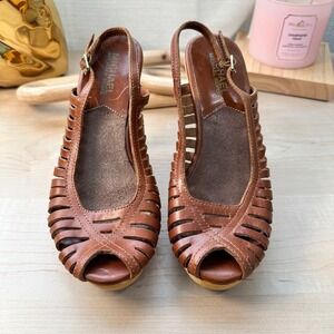 Michael‎ Kors Brown Leather Strappy Wood Platform Clog Heels Womens 6M